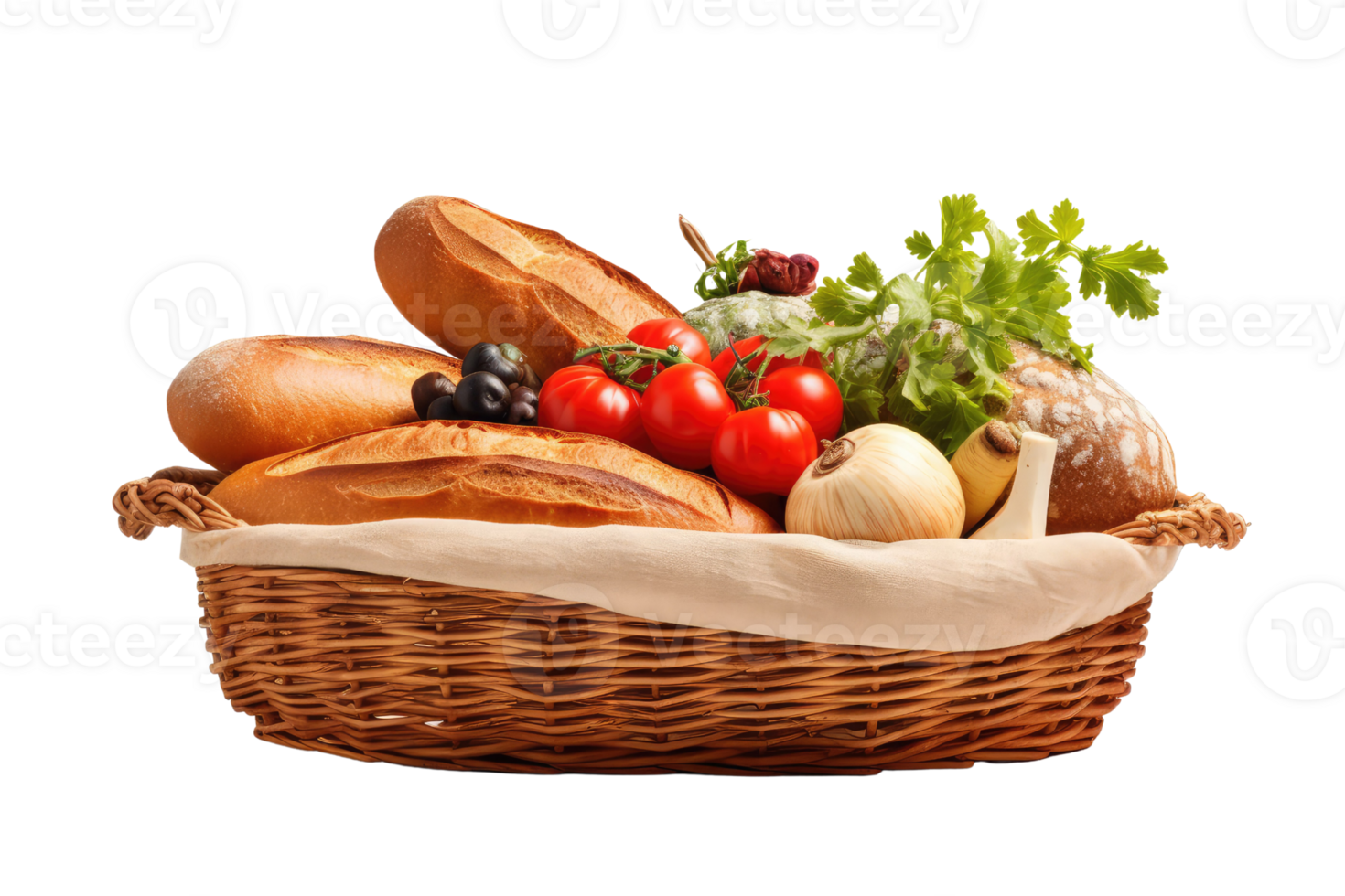 AI generated organic food in the basket on isolated transparent background png