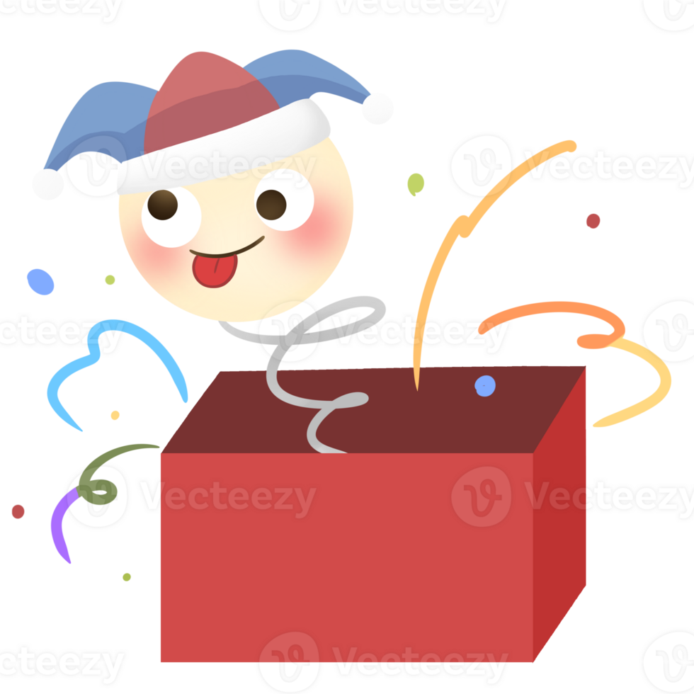 cartoon gift box with a clown in a hat png