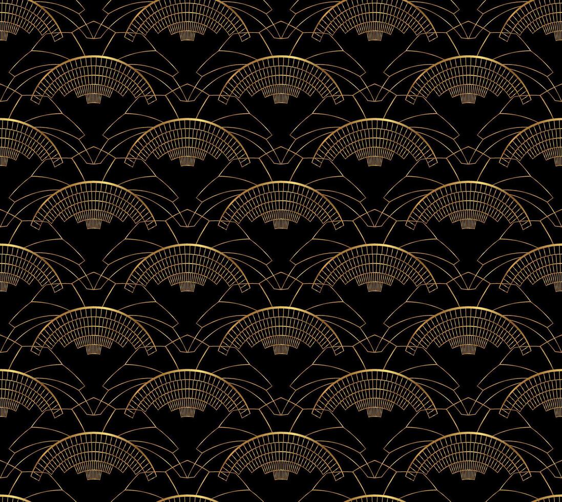Art Deco Gold Seamless Pattern on Black Background vector