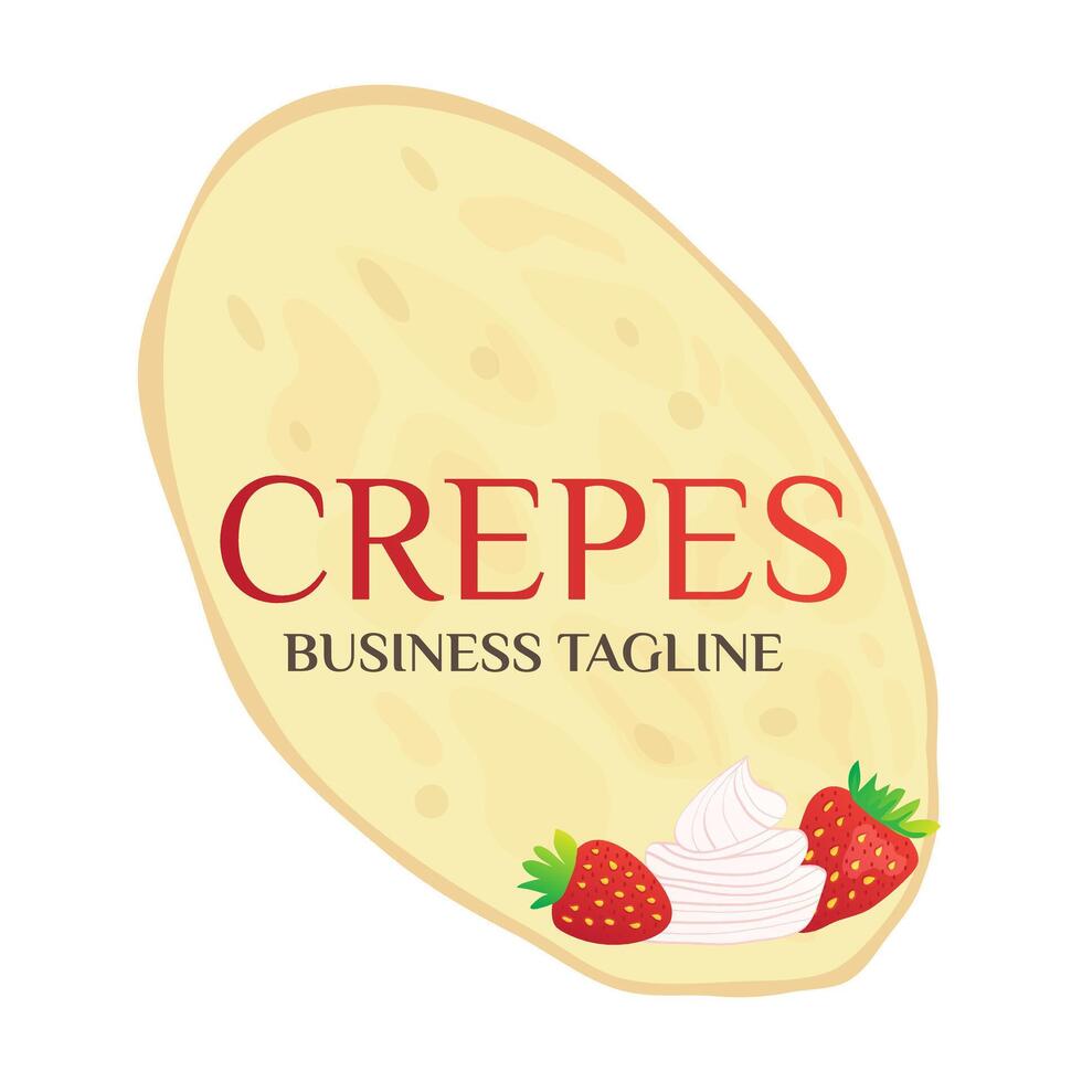 Pancakes or Crepes Dessert Logo with Cream and Strawberry vector