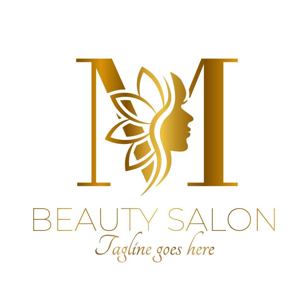 Gold M Letter Initial Beauty Brand Logo Design vector