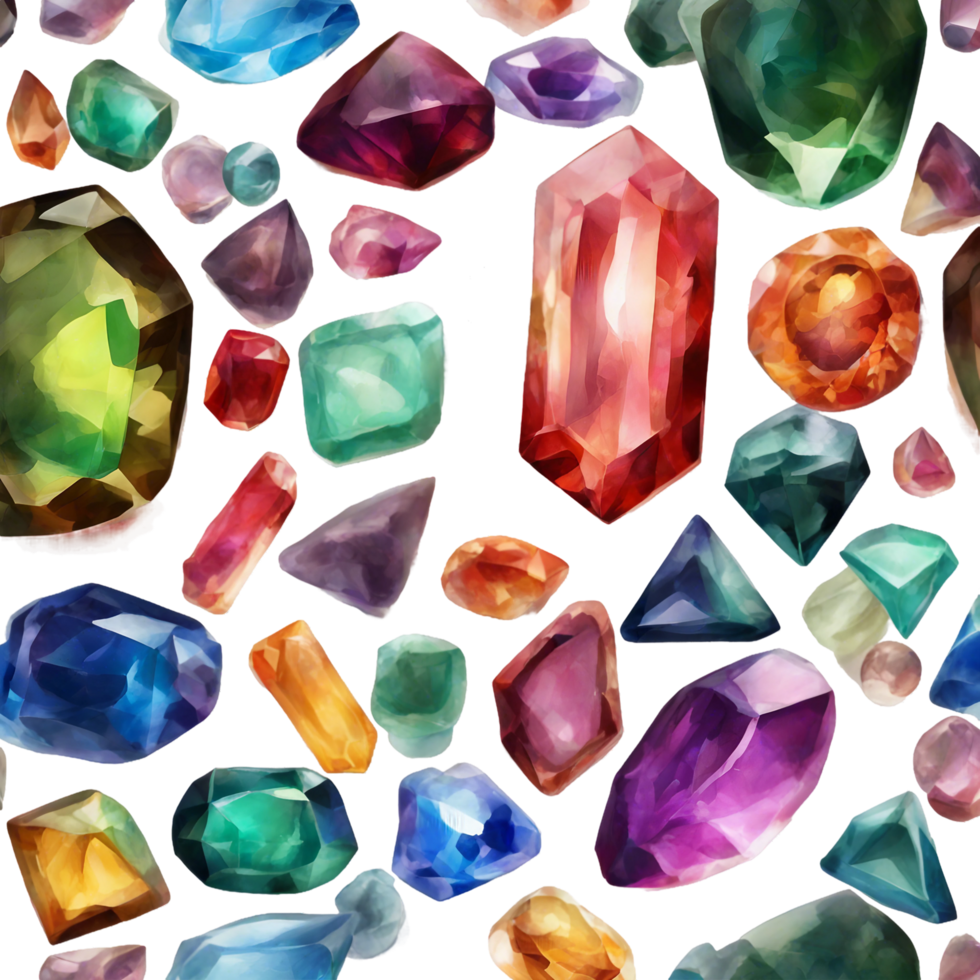 AI generated a collection of gems and gems on a transparent background png