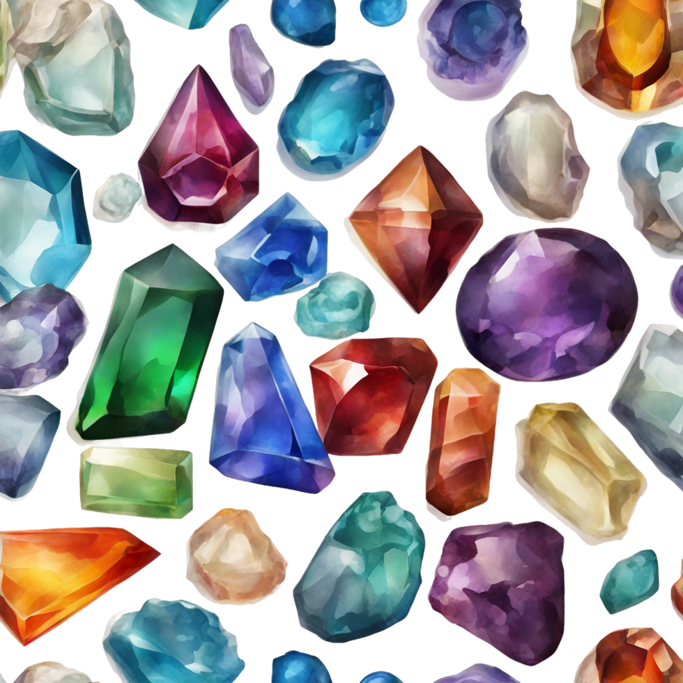 AI generated a collection of gems and gems on a transparent background png