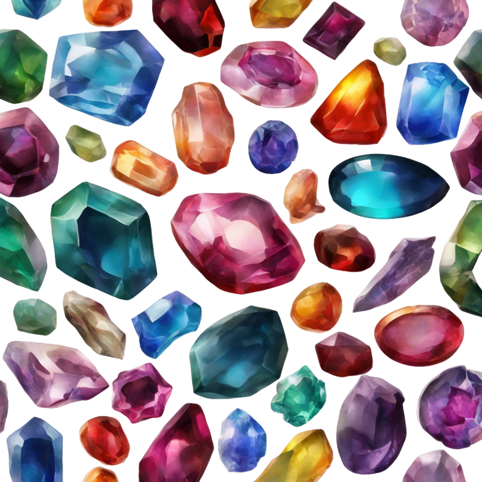 AI generated a collection of gems and gems on a transparent background png