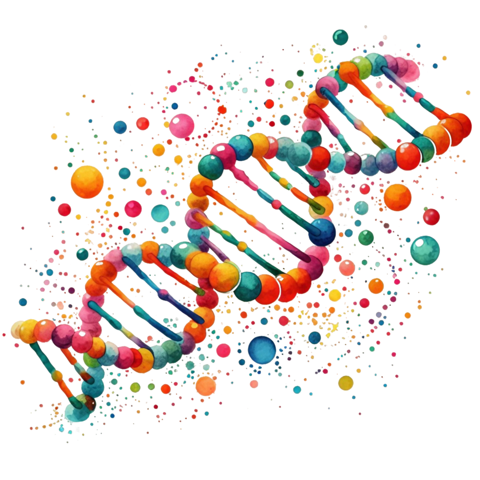 AI generated dna molecules with colorful dots on them png