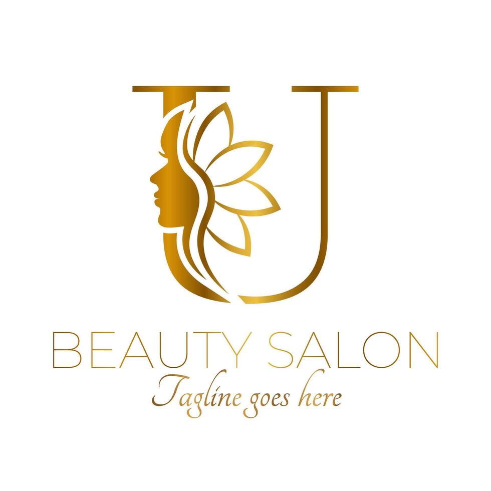Gold U Letter Initial Beauty Brand Logo Design vector