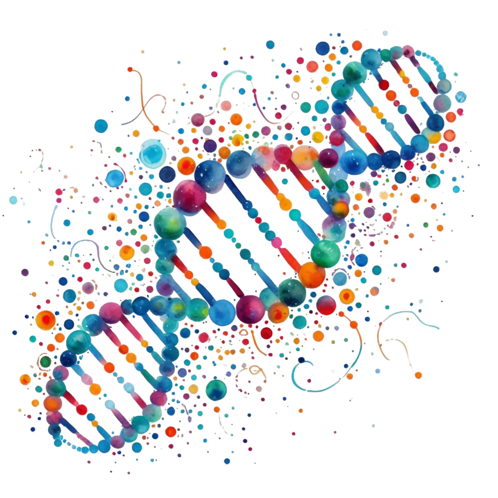 AI generated dna molecules with colorful dots on them png