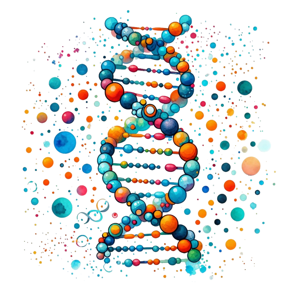 AI generated dna molecules with colorful dots on them png