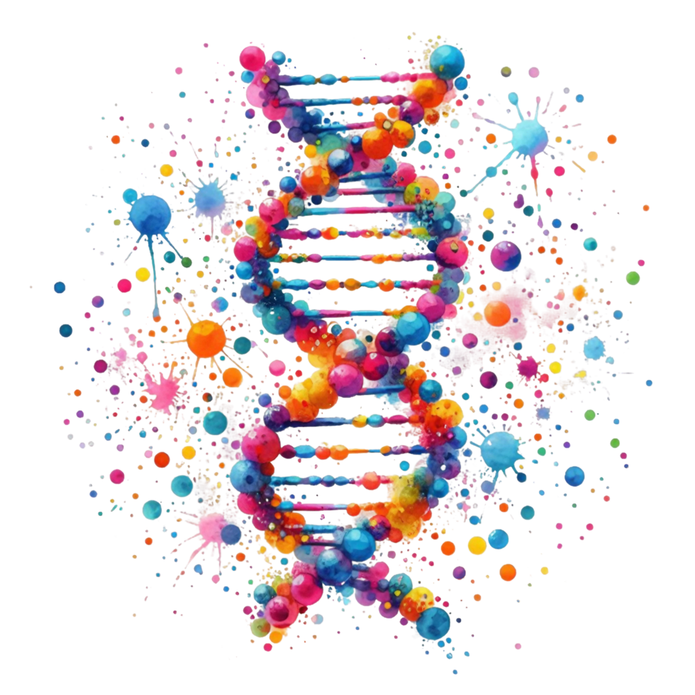 AI generated dna molecules with colorful dots on them png