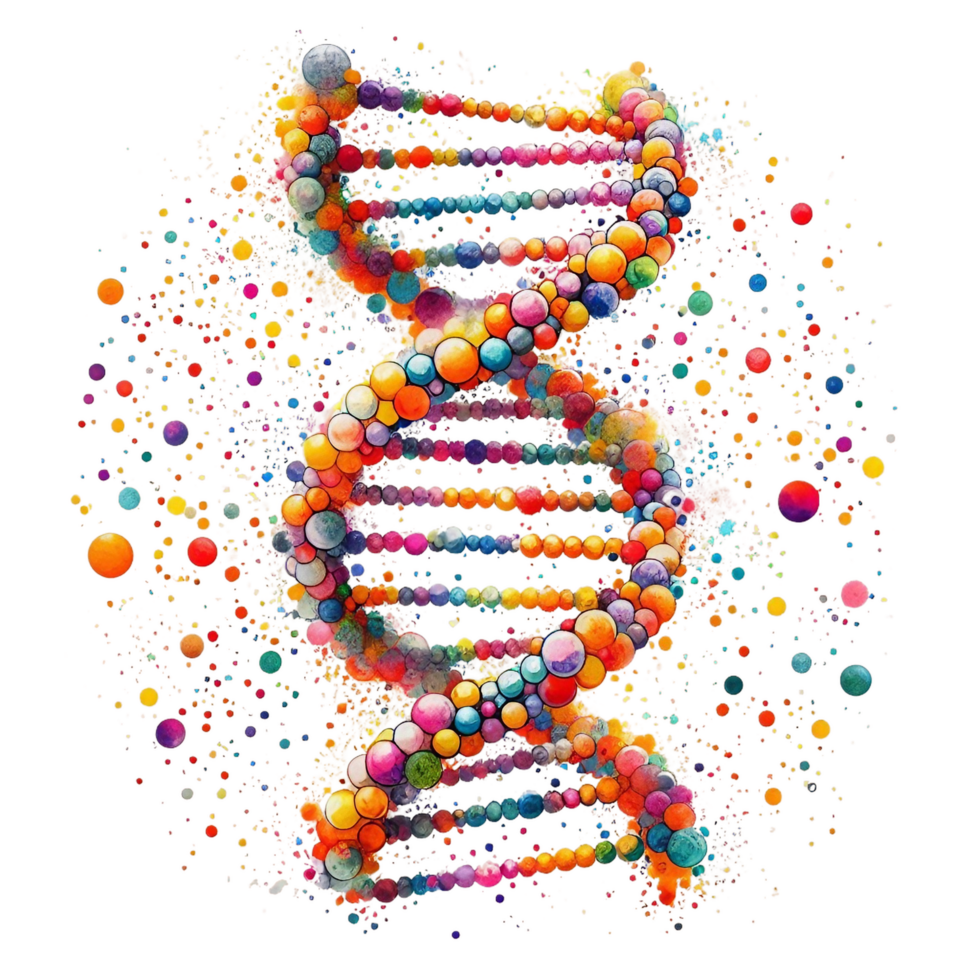 AI generated dna molecules with colorful dots on them png