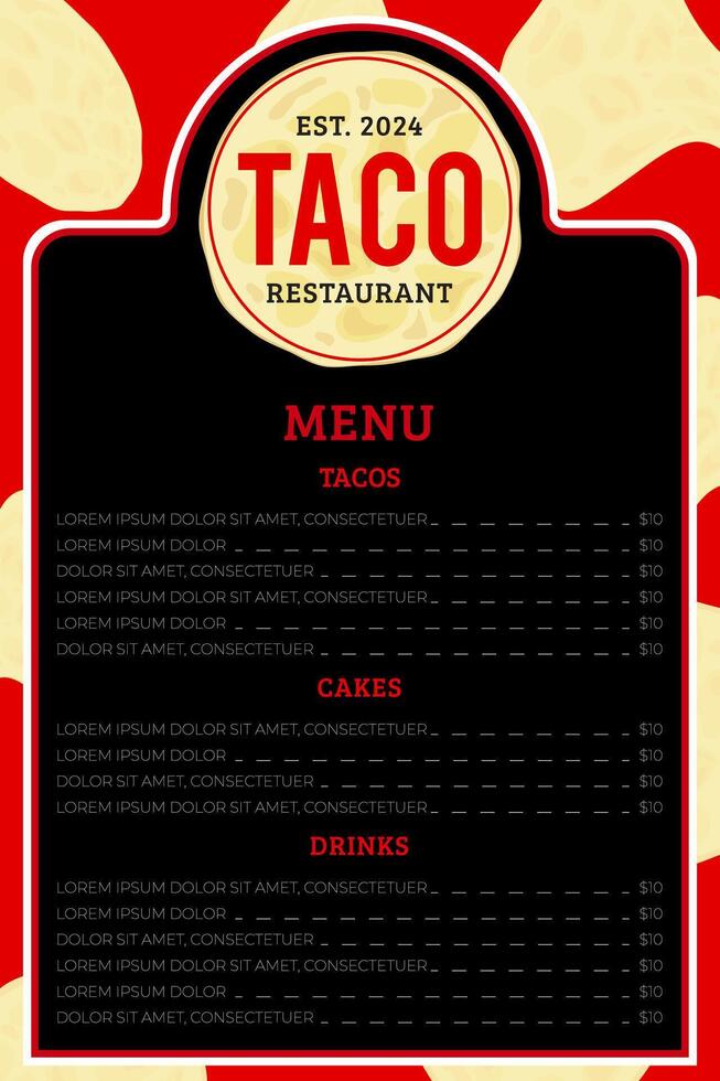 Taco Restaurant Menu Template vector