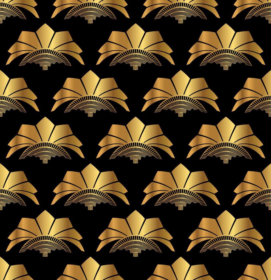 Elegant Art Deco Gold Seamless Pattern with Fans vector