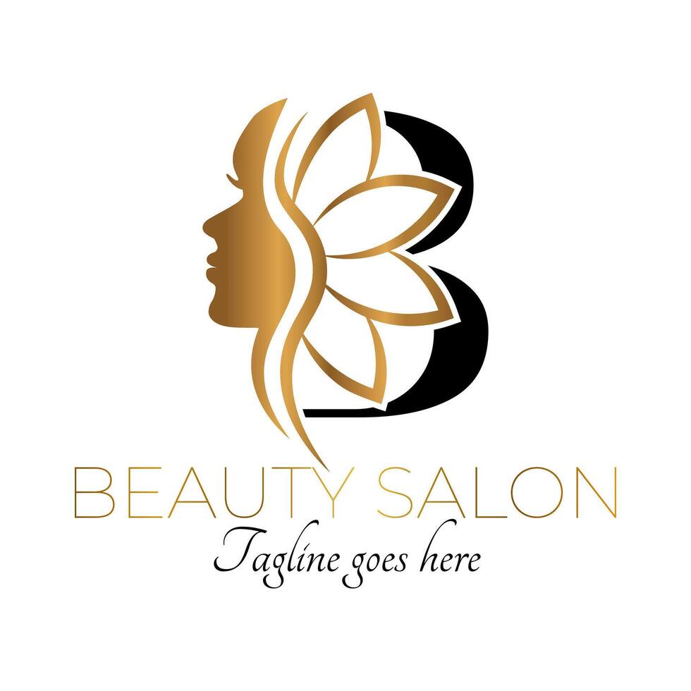B Letter Initial Beauty Brand Logo Design in Black and Gold vector