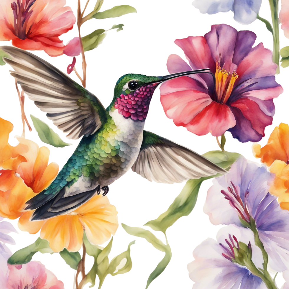 AI generated hummingbird and flowers png