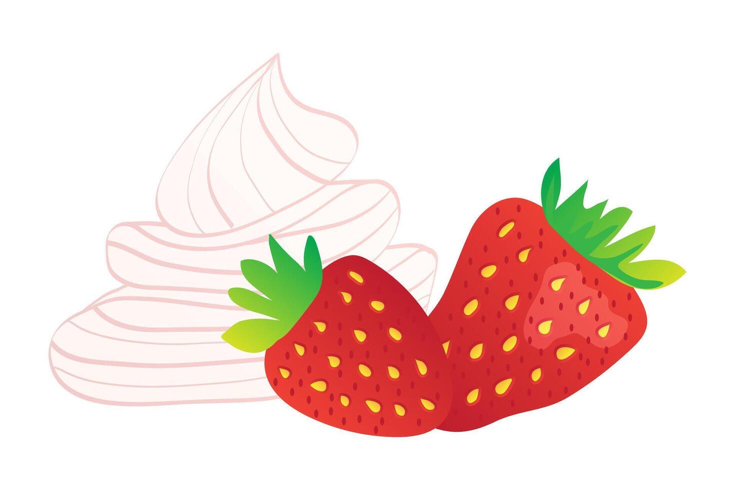 Strawberry with Cream Isolated Vector Illustration