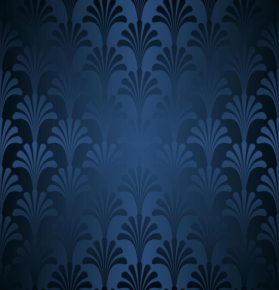 Dark Blue Floral Gatsby Art Deco Pattern Background vector