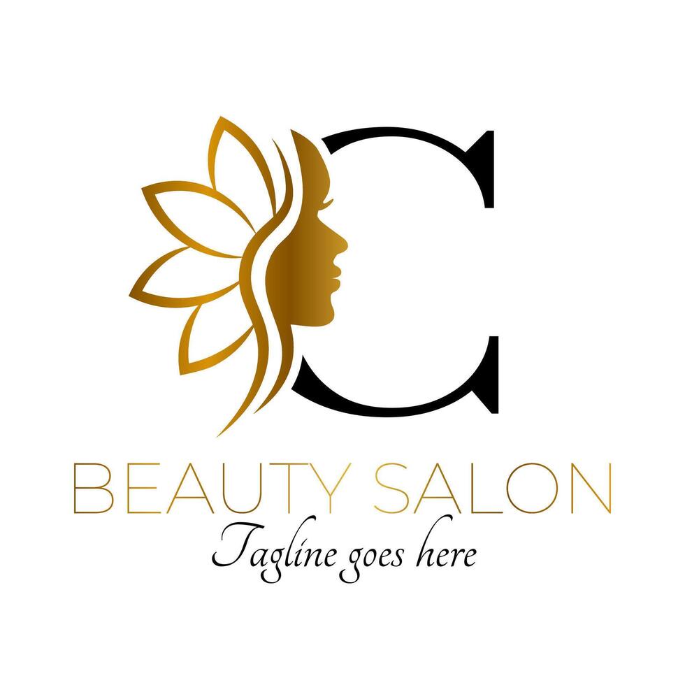 C Letter Initial Beauty Brand Logo Design in Black and Gold vector