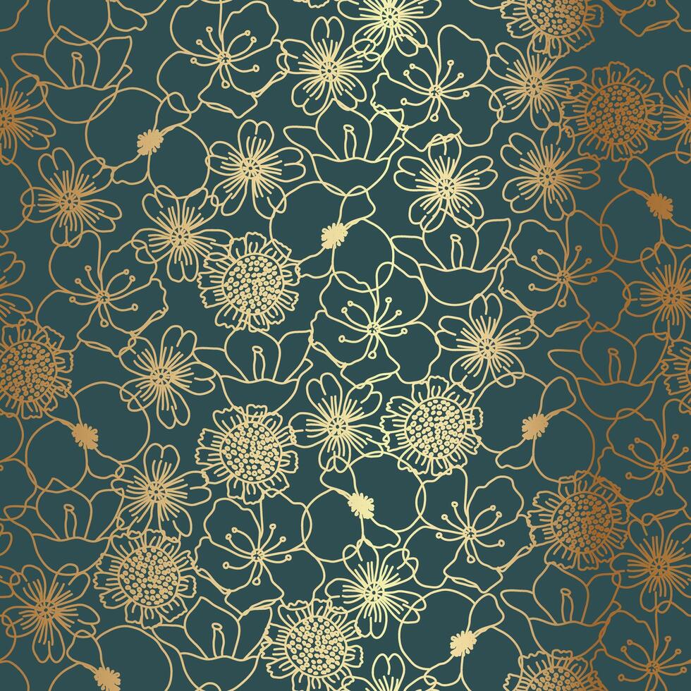 Gold Thin Outline Floral Pattern Background vector