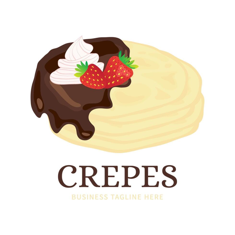 Nice Pancakes or Crepes Logo with Chocolate, Cream and Strawberry vector