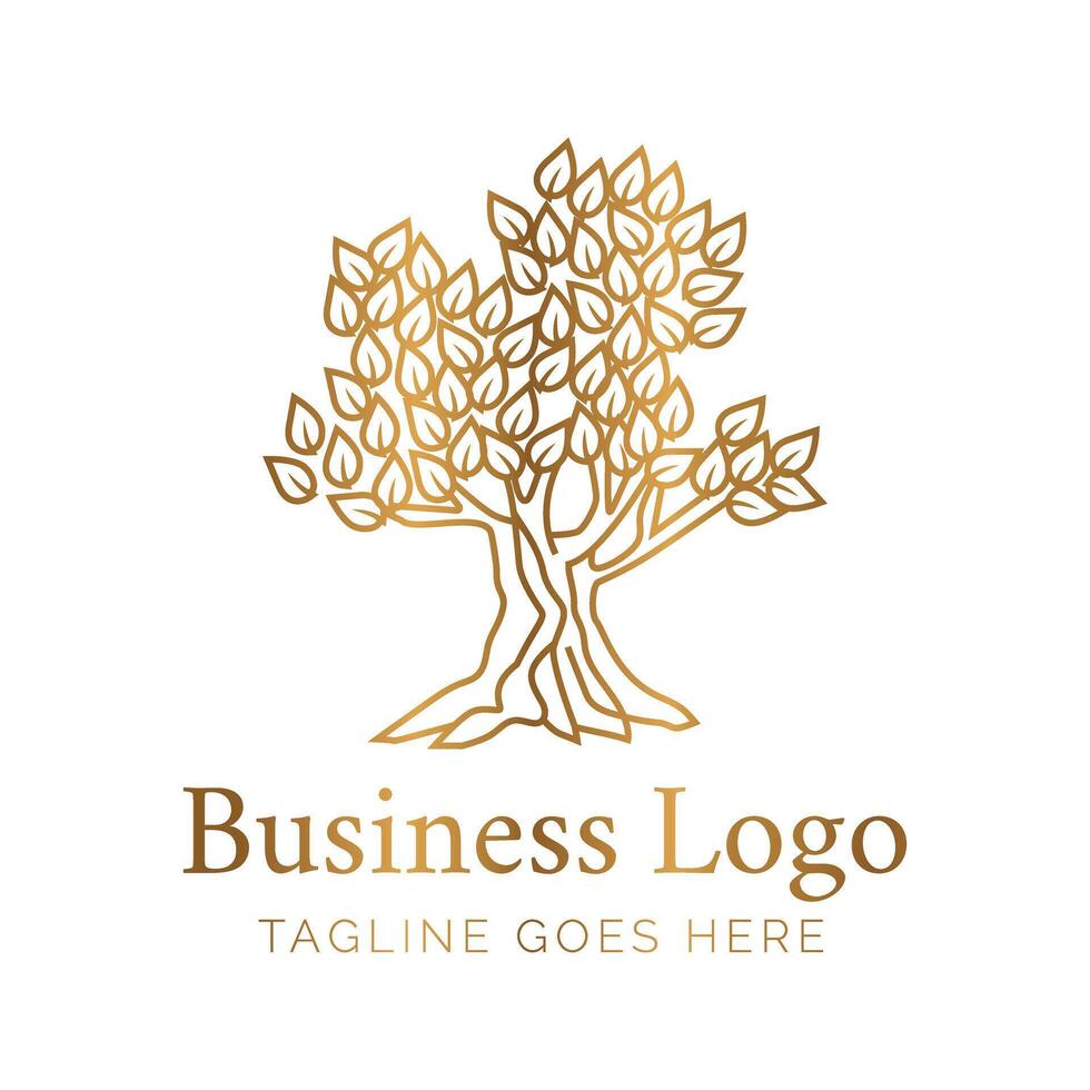 hermosa elegante aceituna árbol oro logo vector