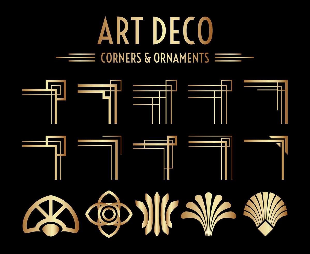 Geometric Gatsby Art Deco Corner and Ornament Set vector