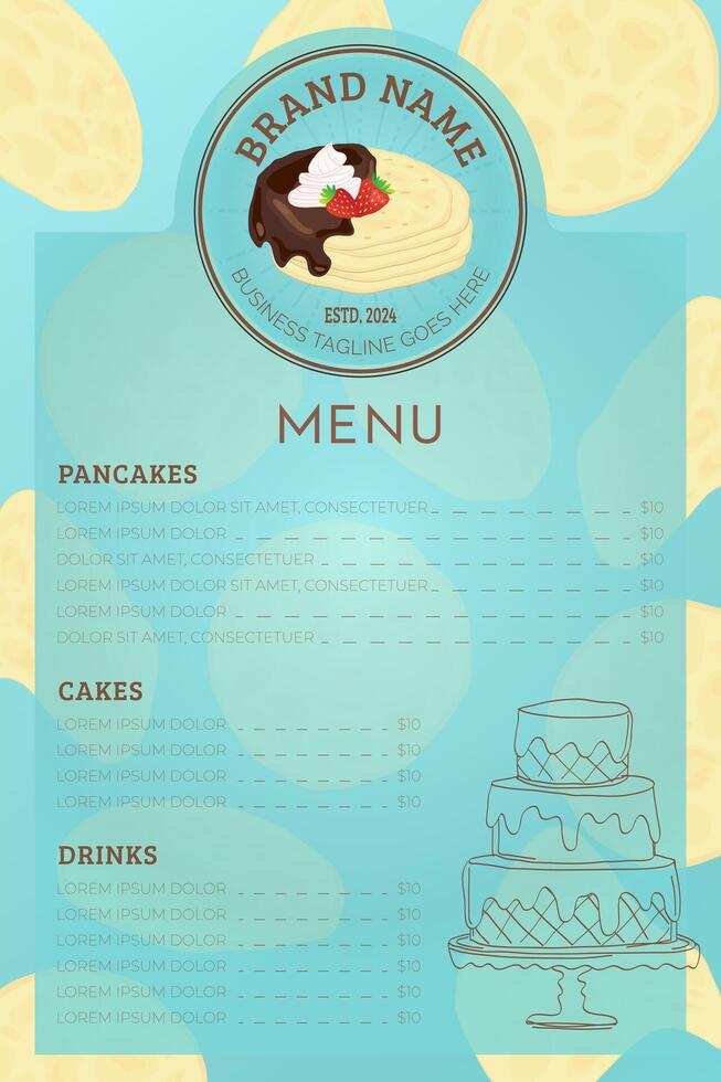 Pancake or Crepe Menu Template for Bakery vector