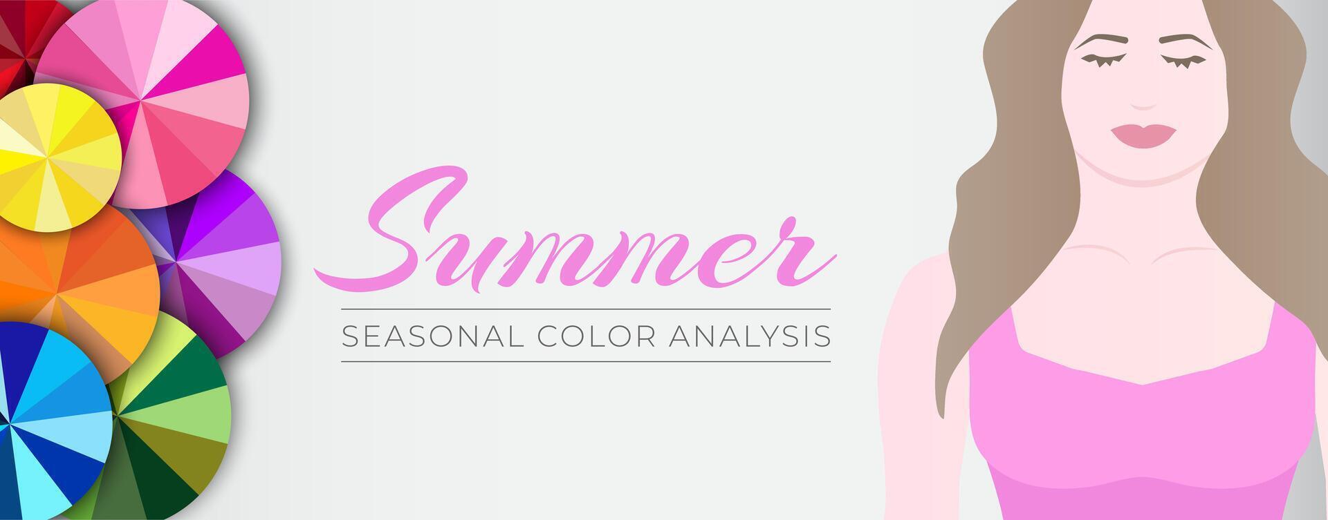 Seasonal Color Analysis Summer Banner Illustration with Color Wheels vector