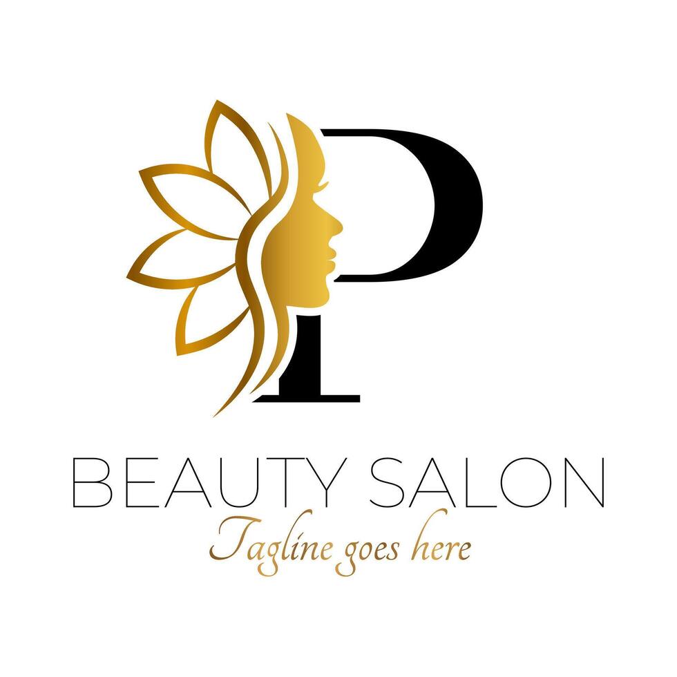 pags letra inicial belleza marca logo diseño en negro y oro vector