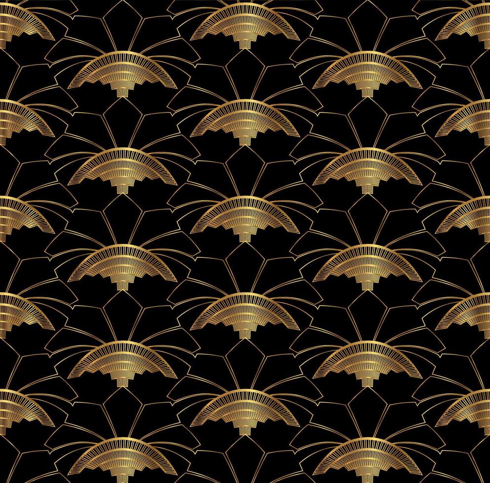 hermosa Arte deco oro negro sin costura modelo vector