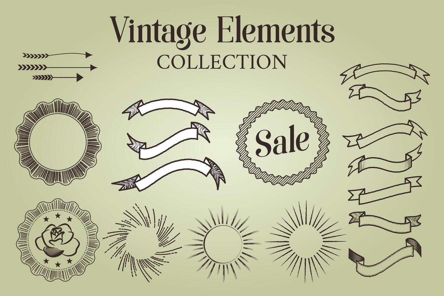 Vintage Elements Collection of Sale Badges, Ribbons, Labels, Arrows, Sun Rays vector