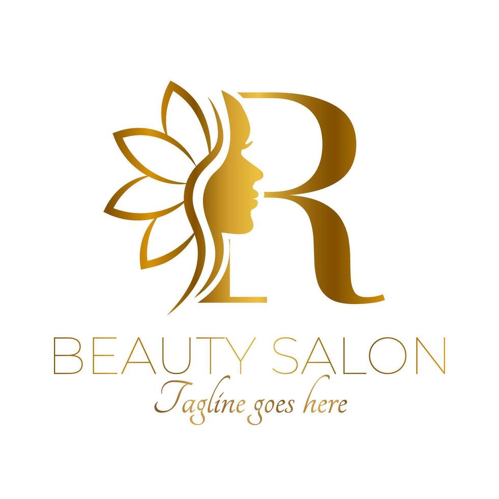 oro r letra inicial belleza marca logo diseño vector