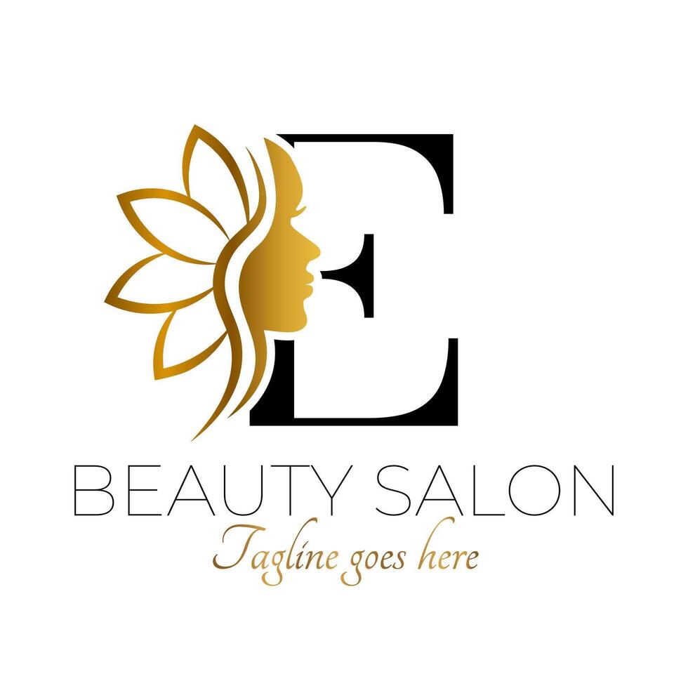 E Letter Initial Beauty Brand Logo Design in Black and Gold vector