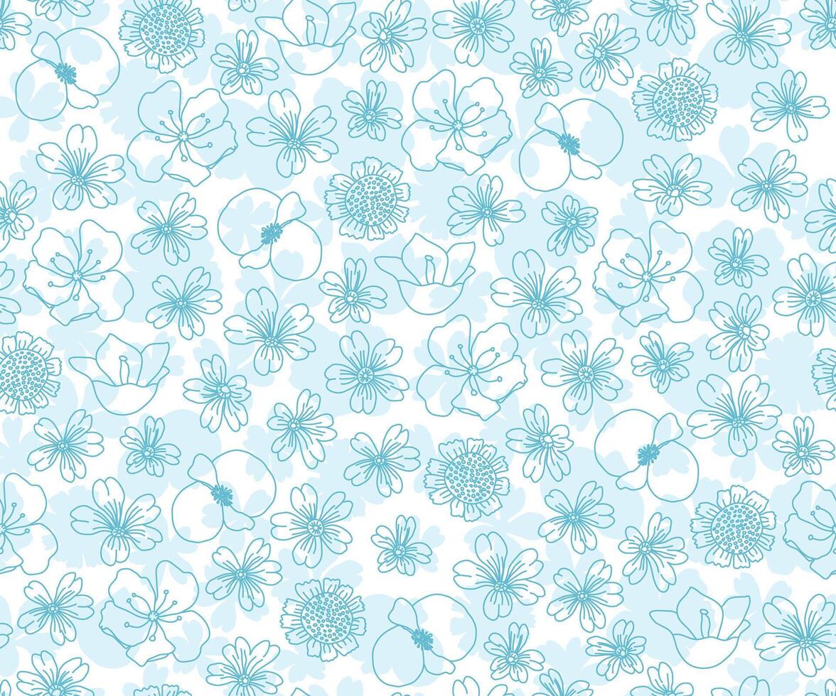 Light Blue Outline Floral Pattern on White Background vector