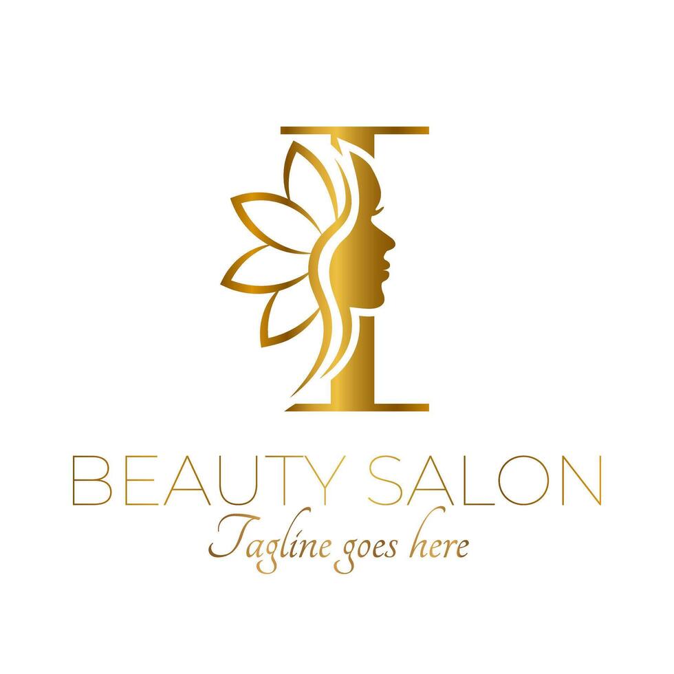 Gold I Letter Initial Beauty Brand Logo Design vector