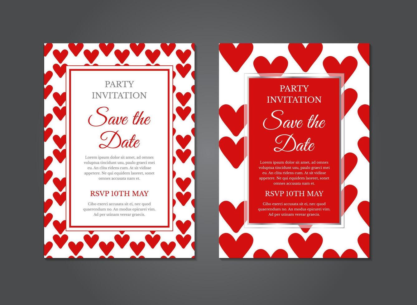 Red Heart Wedding Invitation Design vector