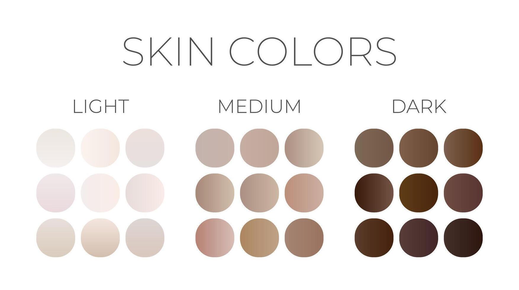 Skin Colors Light, Medium and Dark Swatches Gradients vector