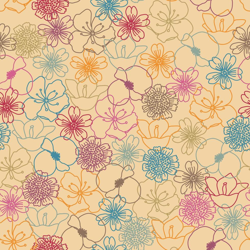 Colorful Tan Outline Floral Pattern Background vector