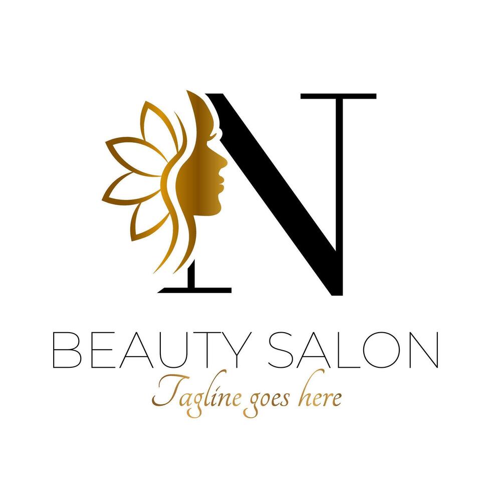 N Letter Initial Beauty Brand Logo Design in Black and Gold vector