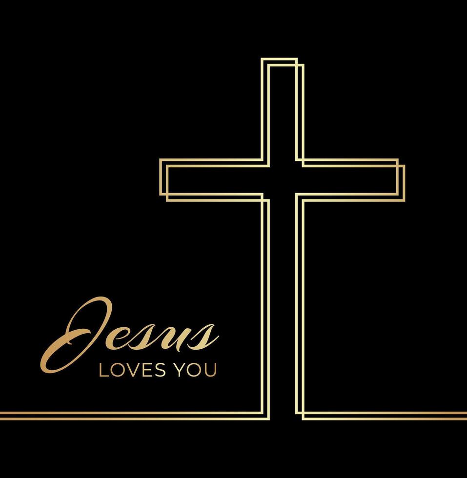 Jesus Loves You Christian Elegant Illustration with Cross in Black and Gold Background vector