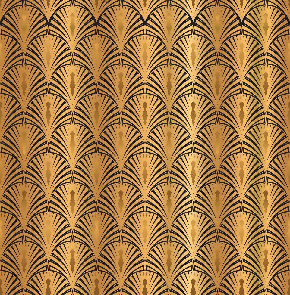 Gold Geometric Art Deco Pattern Design with Black Ornaments vector
