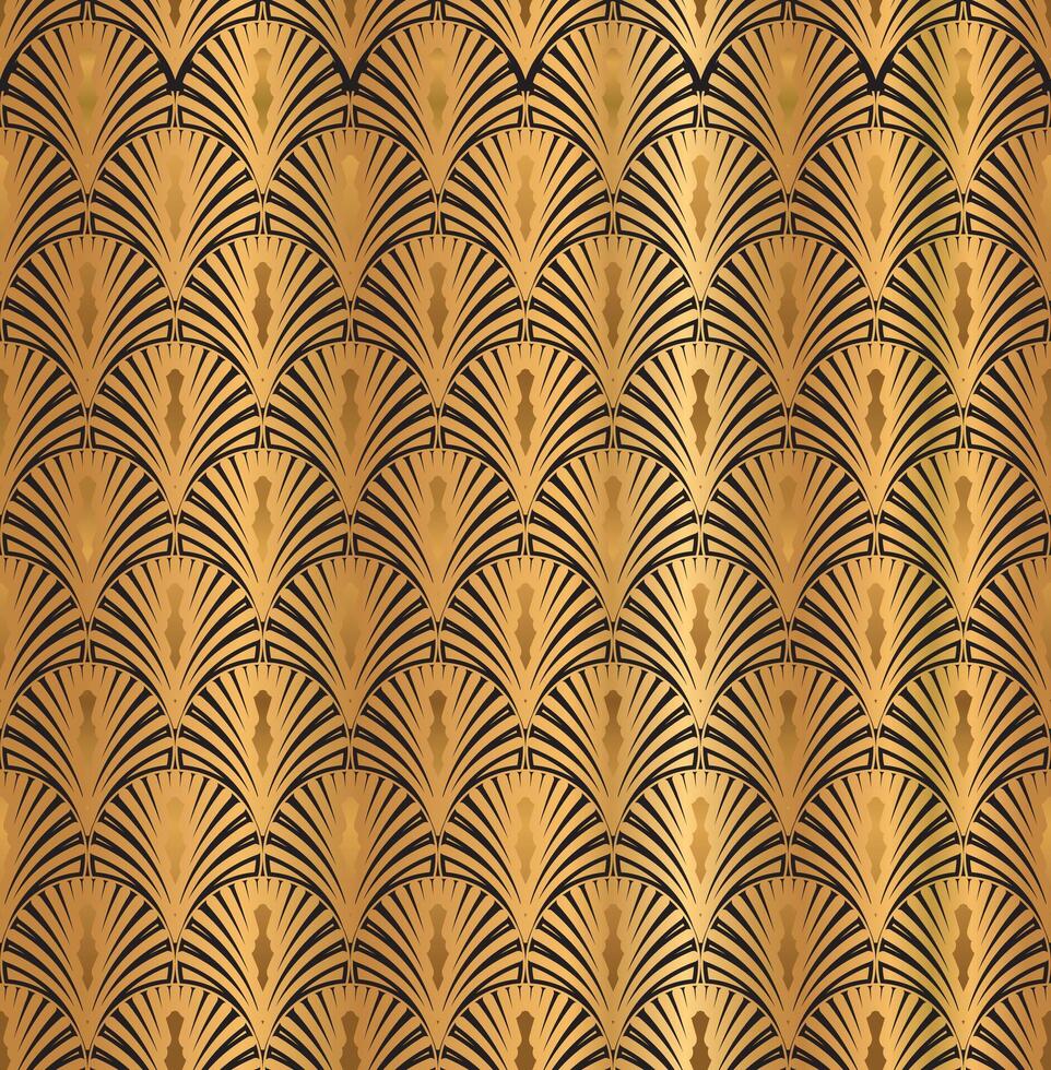 oro geométrico Arte deco modelo diseño con negro adornos vector