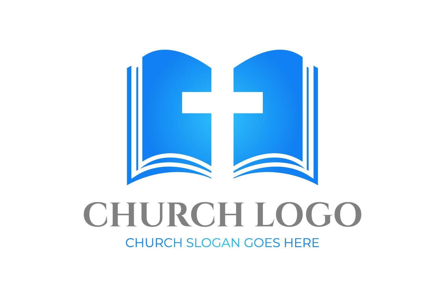 Iglesia logo diseño con Biblia y cruzar vector