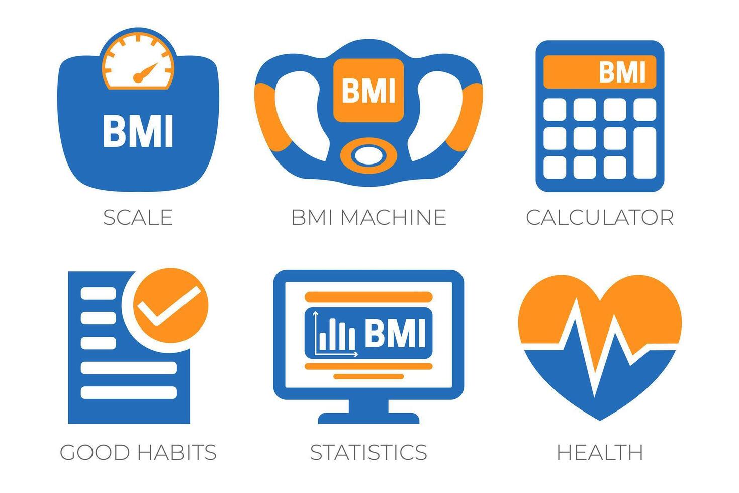 bmi peso cuerpo masa índice íconos vector