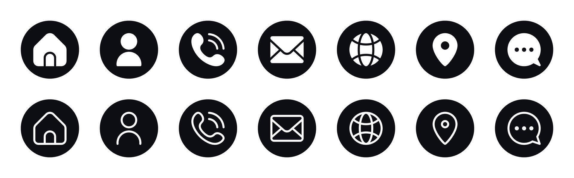 Contacts Icon Set - Address, Home, Call, Globe, Email, Chat Bubble, Map Pin, User vector
