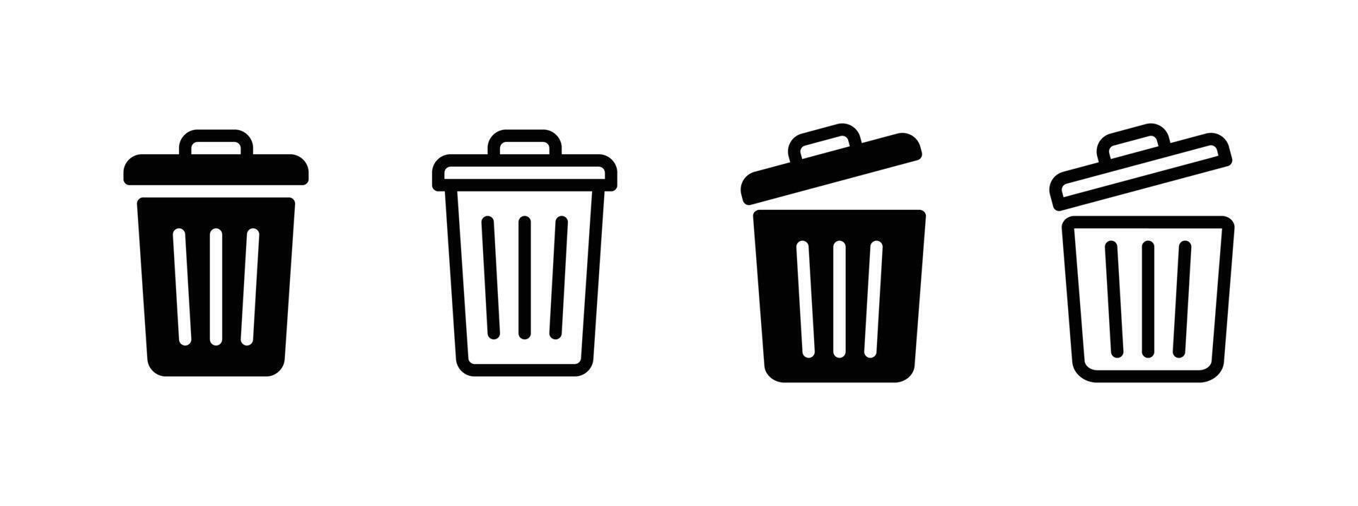 Trash Can Icon Set - Empty and Full Waste Bin Symbols vector