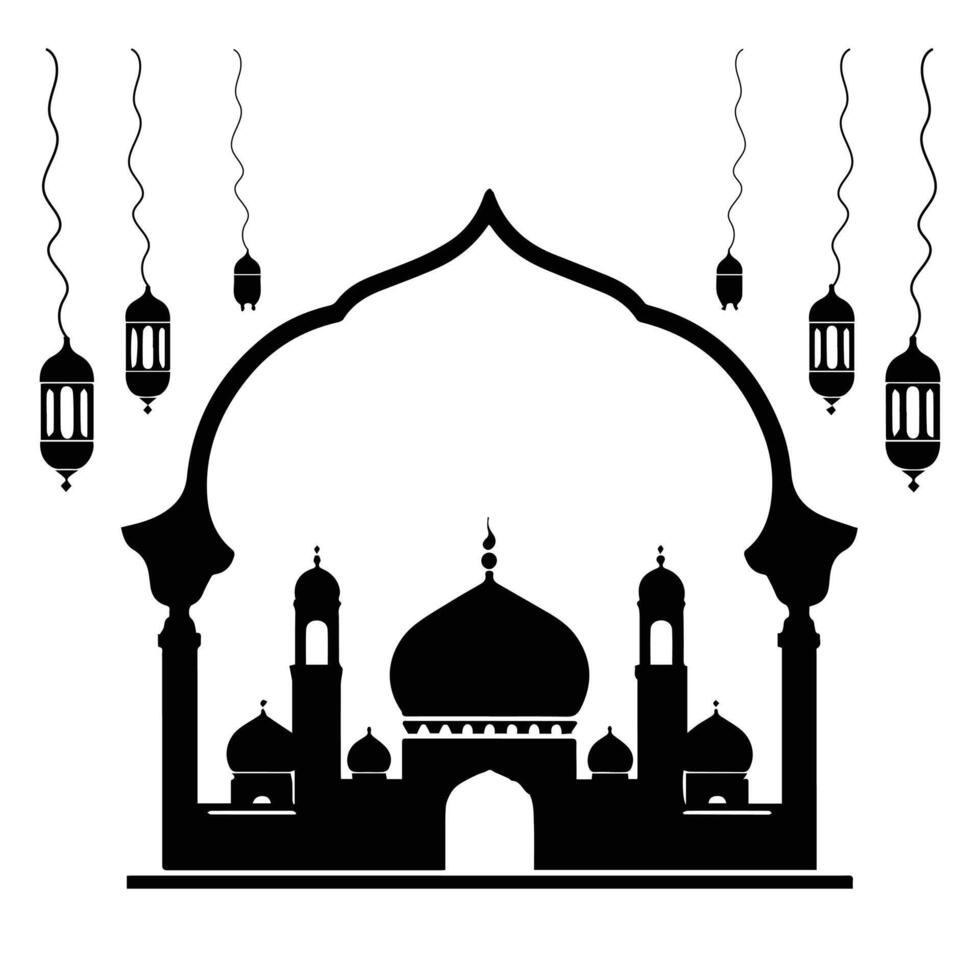 Islamic silhouette mosque at twilight vector