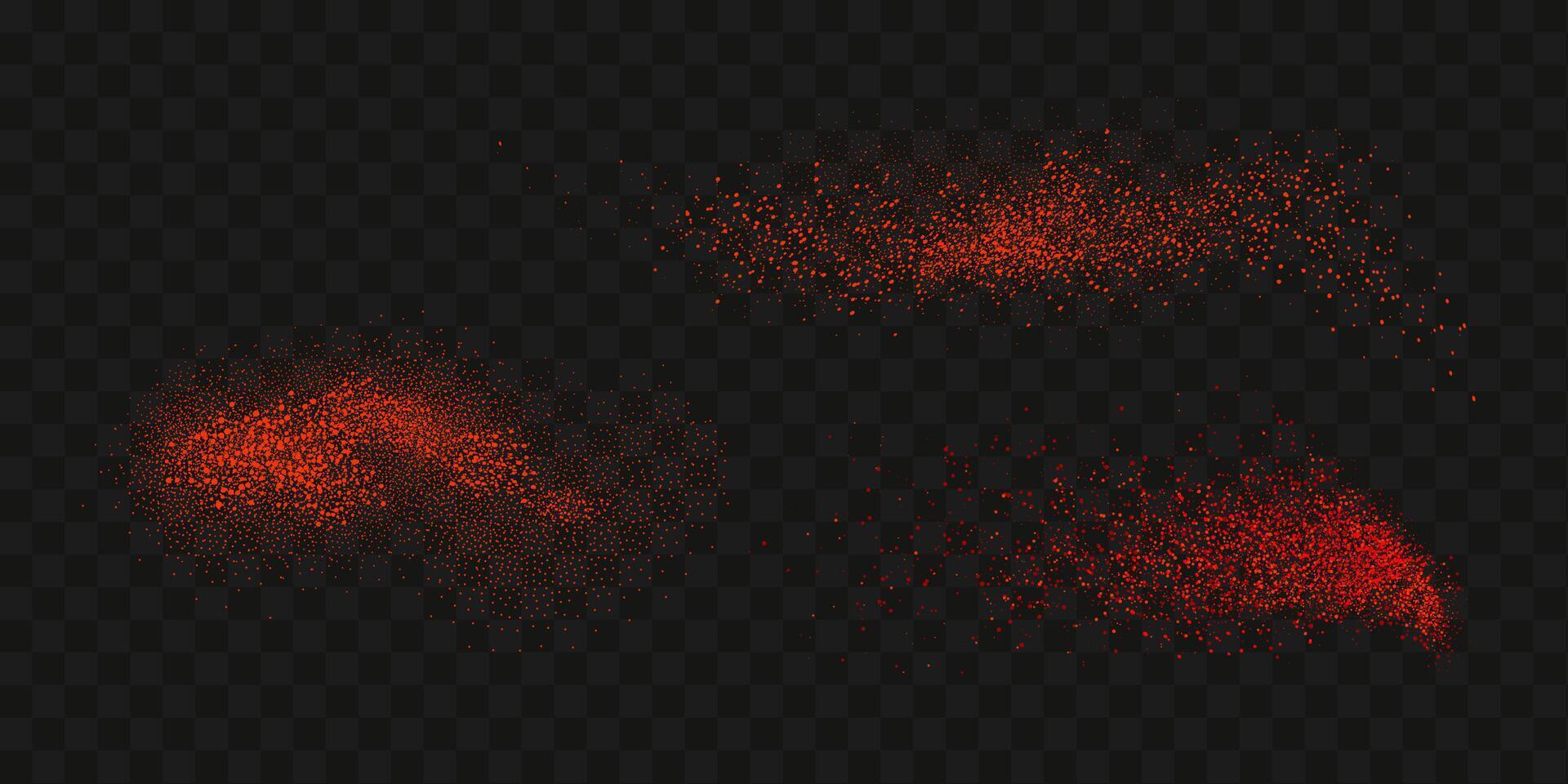 Grainy scatterings of  spicy burst . Splashes of  red pepper powder.Overlay effect chilli or paprika spice splatters. Vector realistic illustration of hot dried spice.