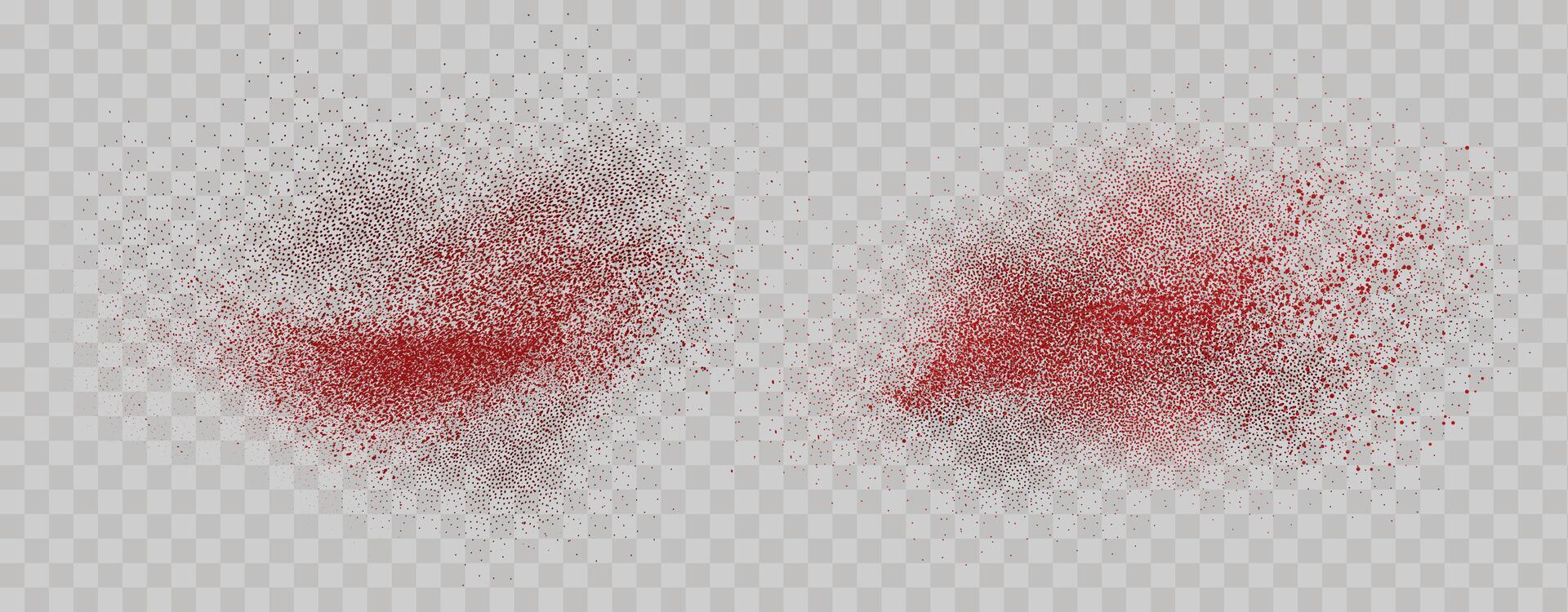 Grainy scatterings of  spicy burst . Splashes of  red pepper powder.Overlay effect chilli or paprika spice splatters. Vector realistic illustration of hot dried spice.