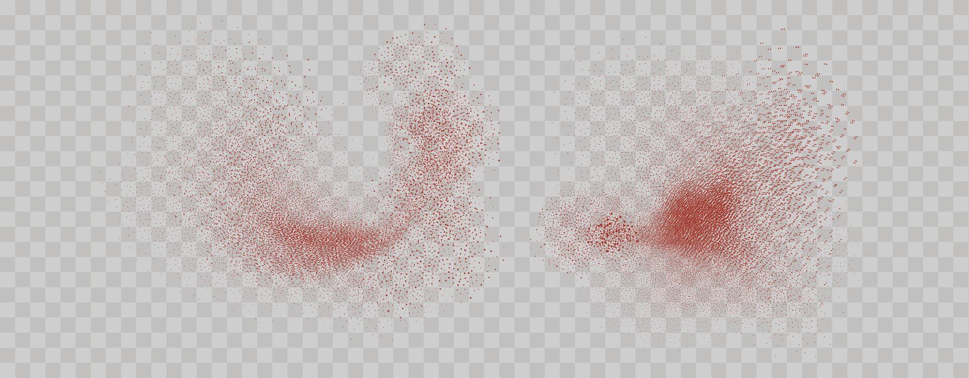 Grainy scatterings of  spicy burst . Splashes of  red pepper powder.Overlay effect chilli or paprika spice splatters. Vector realistic illustration of hot dried spice.