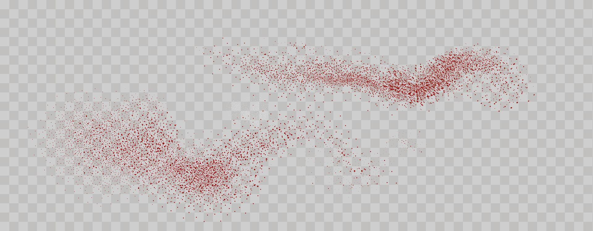 Grainy scatterings of  spicy burst . Splashes of  red pepper powder.Overlay effect chilli or paprika spice splatters. Vector realistic illustration of hot dried spice.